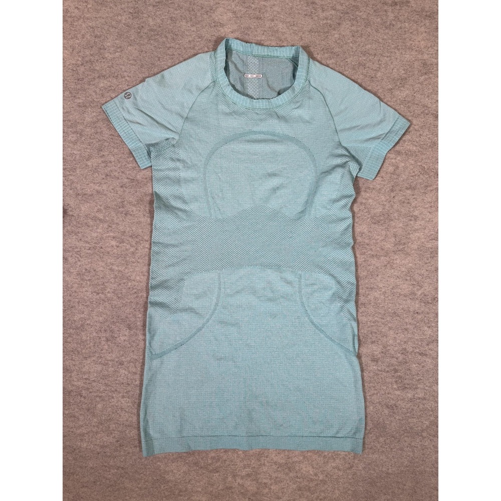 Lululemon Sweater Dress Womens Medium Blue Knit Short Sleeve Wet Dry Warm